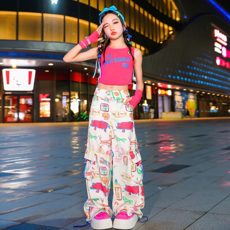 Kids Jazz Dance Costume Cool Girl Crop Top Set Girls Summer Runway Trendy Outfit Sassy Performance Wear