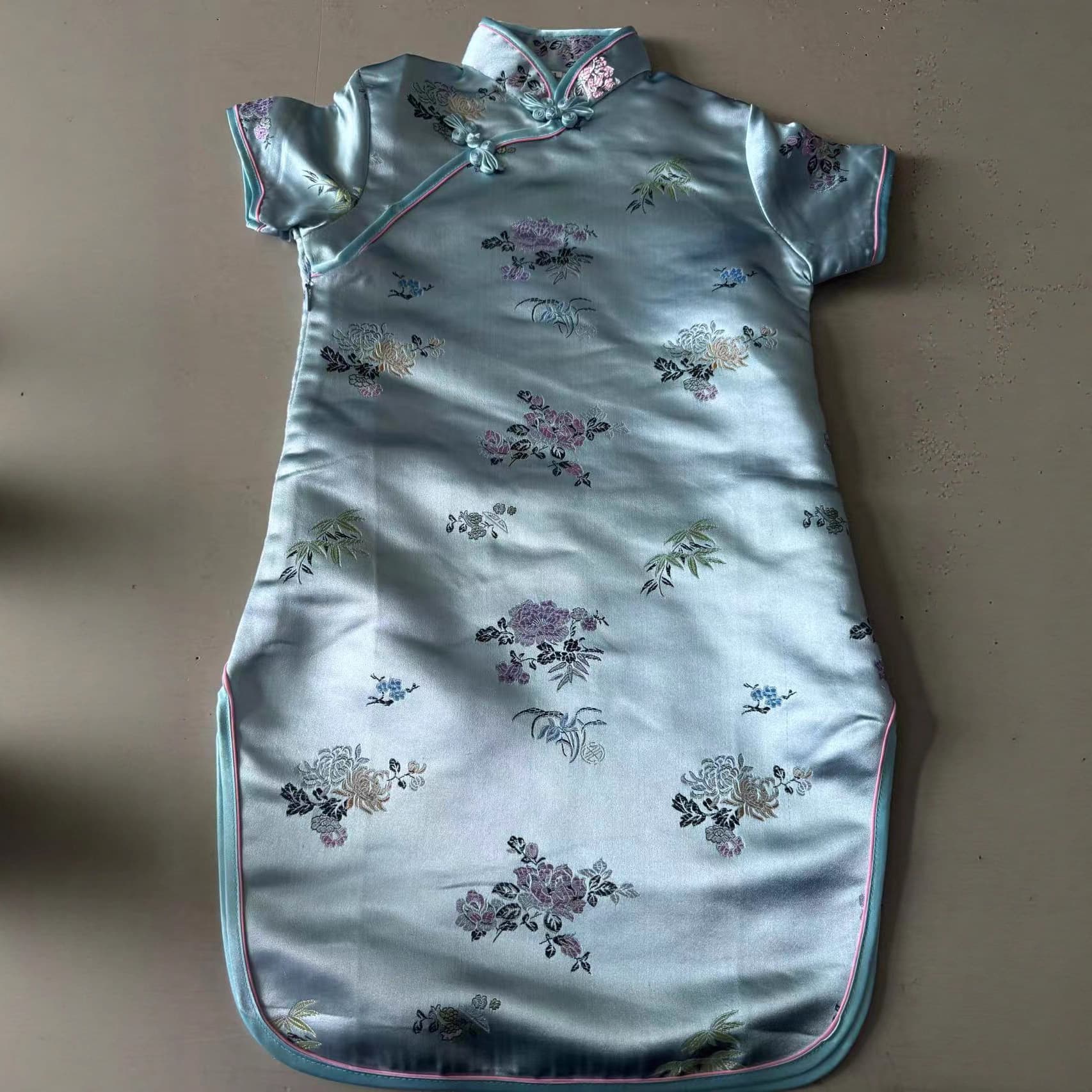 Cross-border Wholesale Spring/Autumn Dragon Phoenix Brocade Girl's Cheongsam Bright Red Children's Chinese New Year Outfit Export Dress