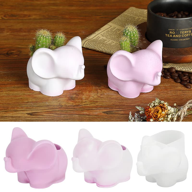DIY Epoxy Resin Mold Cute Elephant Shape Concrete Cement Flower Pot Silicone Mold Aroma Plaster Cake