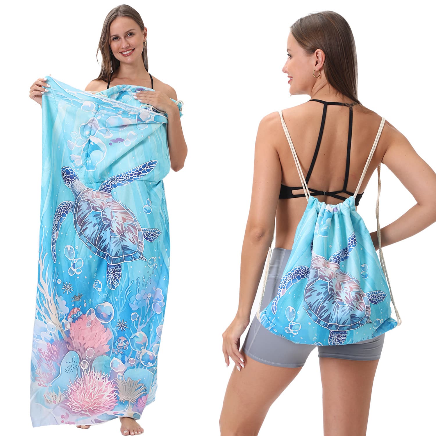 In Stock Drop Shipping Cross-border Europe/US Beach Towel All-in-One Portable Storage Backpack Printed Towel Bath Towel Wholesale