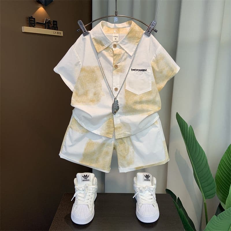 Boys' Summer Set Thin Shirt 2025 New Style Handsome Children's Short Sleeve Clothes Baby Summer Two-Piece Trendy