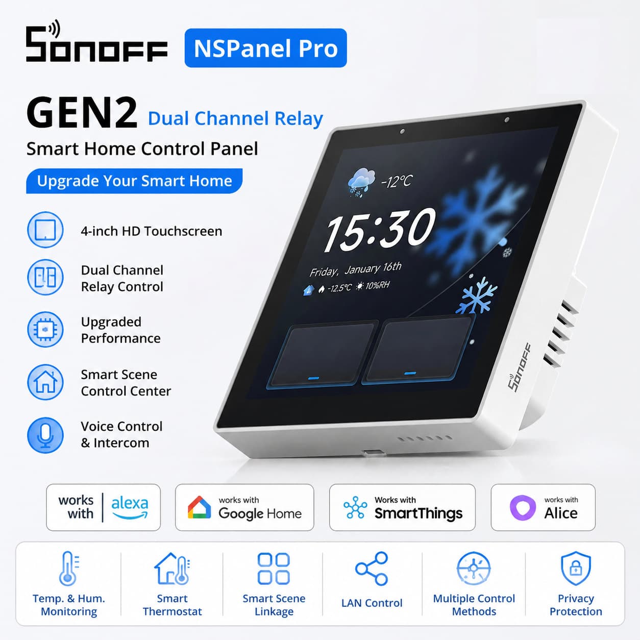 SONOFF NSPanel Pro Second Generation Dual Channel Relay Smart Home Control Panel 86 Type