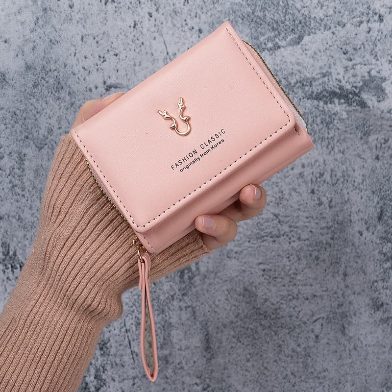 Cross-Border Women's Small Wallet Leather New Handheld Coin Purse 2-in-1 Zipper Tri-Fold Card Holder Integrated Storage Bag