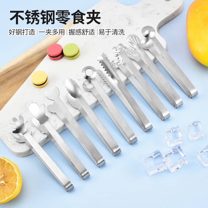 In-stock stainless steel ice tongs food tongs high-temperature resistant thickened creative palm shell snack ice cube food tongs