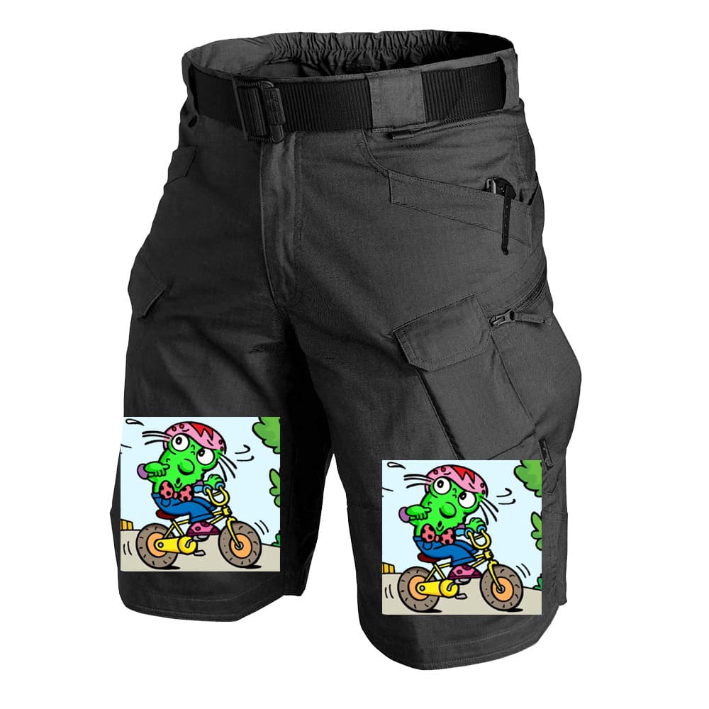 [Free Belt] Black Cute Monster Cargo Shorts Tactical Shorts US Army Pattern Print Combat Shorts
