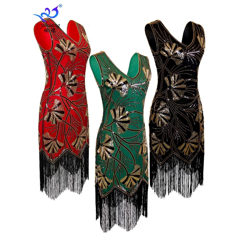Gatsby Fringe Dress Medieval Vintage Noble Ball Party Gown Sequined Dress Performance