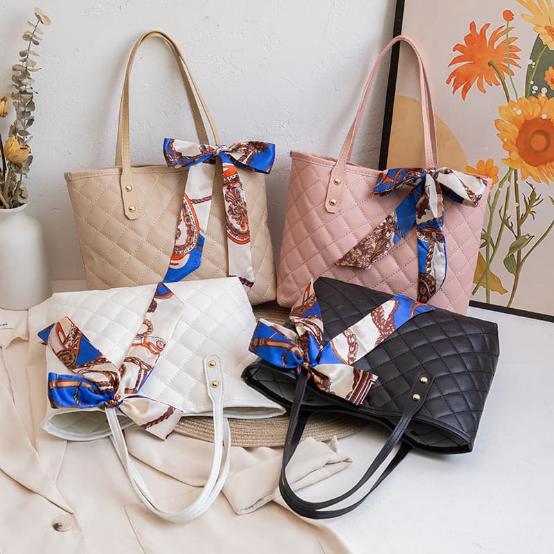Large Capacity Argyle Embroidered Tote Bag 2022 Trendy Simple Silk Scarf Southeast Asia Best Seller Single Shoulder Bucket Bag