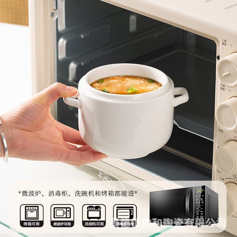 Double-lid ceramic household water-sealed stew bowl for bird's nest, steamed eggs, soup, high-end clay pot for simmering soup, large stew pot