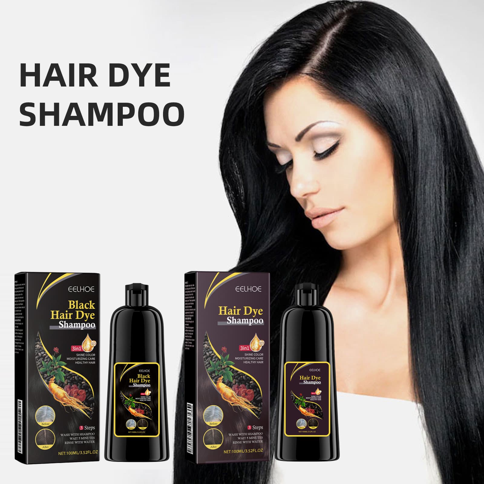 EELHOE Black Hair Shampoo Polygonum multiflorum essence black hair nourishing cleansing and smoothing shampoo