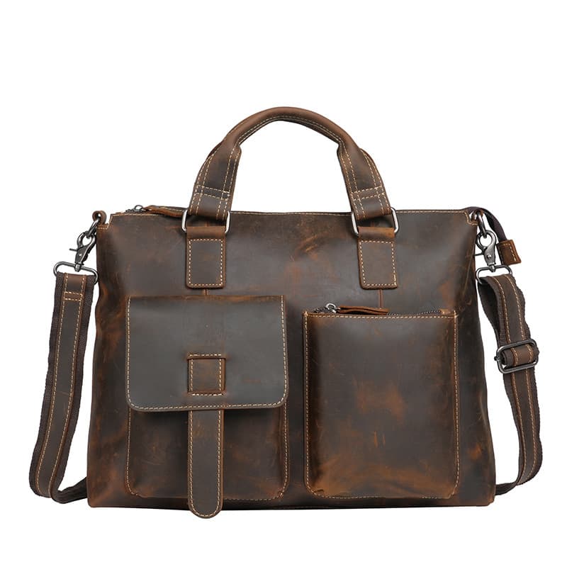 Cross-border niche crazy horse leather portable briefcase men's business casual shoulder cross-body commuter school bag computer bag