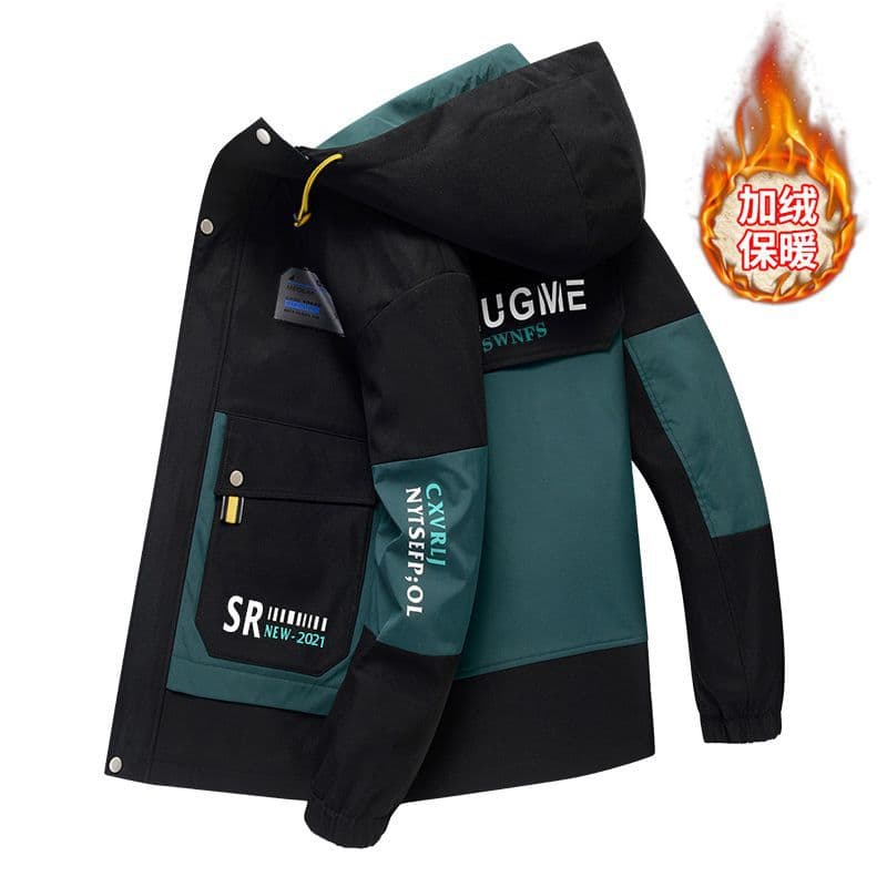 Men's Padded Jacket Winter Fleece-Lined Thickened Coat Youth Hooded Padded Jacket Cargo Jacket Thickness Optional