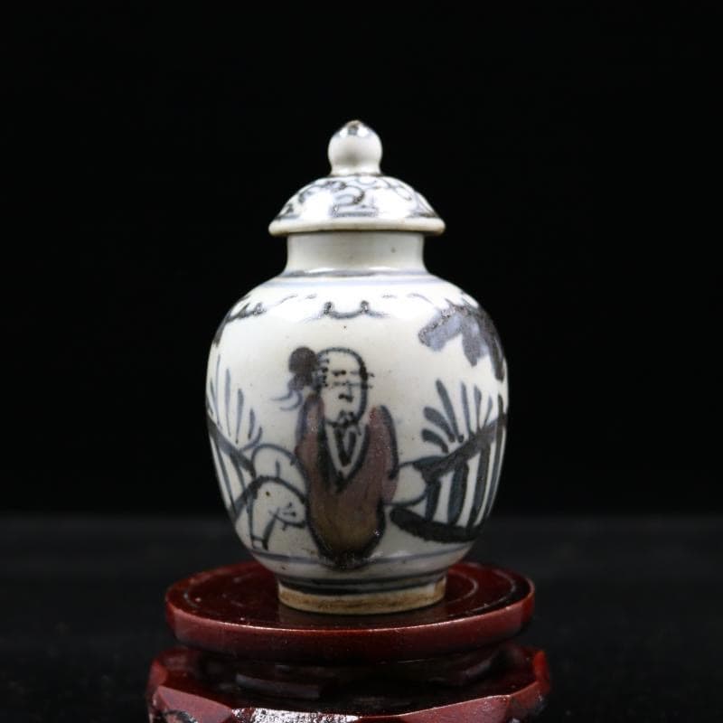 Yuan Blue-and-White Hand-Painted Longevity Star Pattern Mini General's Jar Ornament Antique Imitation Hand-Thrown Porcelain Collectible