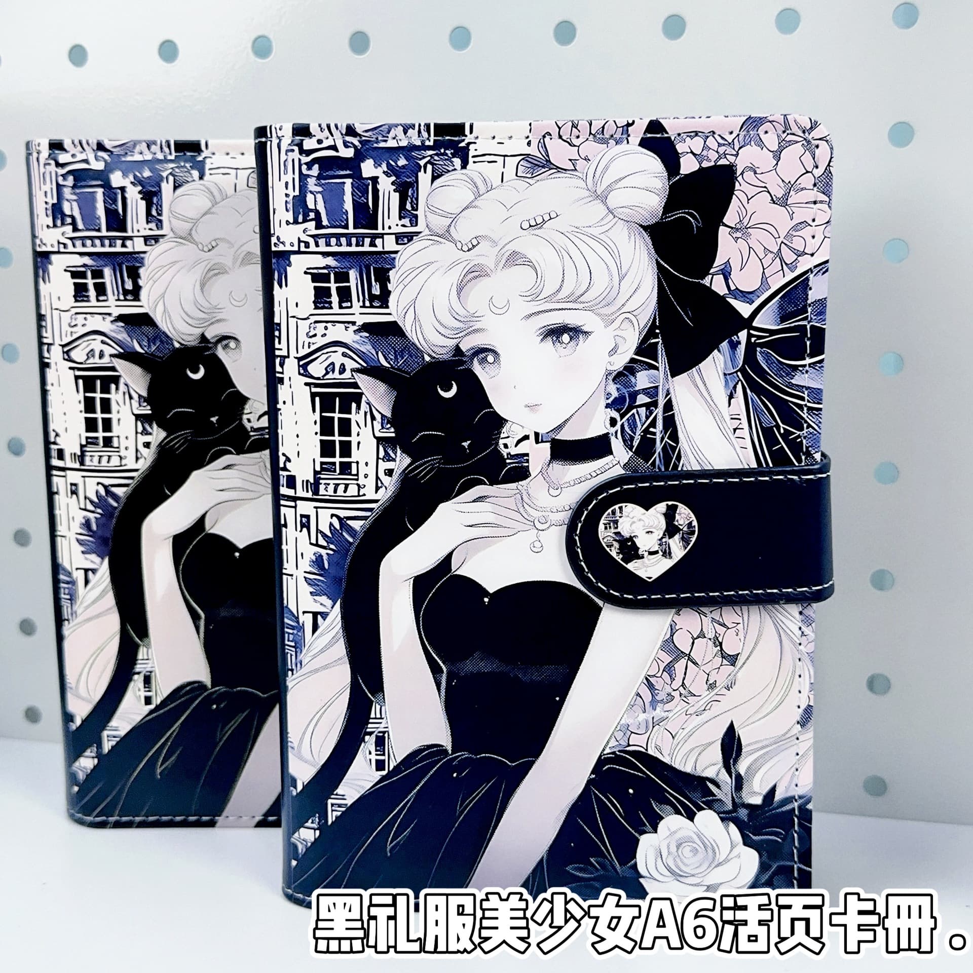 Beautiful girl in black dress a6 loose-leaf leather card book with detachable magnetic buckle idol storage book anime collection book