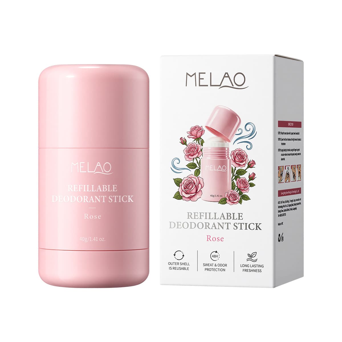 MELAO Refillable Deodorant Stick Portable Long-Lasting Moisturizing Deodorant Stick 40g Custom