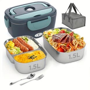 Cross-border Trade Electric Lunch Box with Heat Preservation and Heating 2-in-1, Home and Car Dual Use, 304 Stainless Steel Plug-in Heating Lunch Box