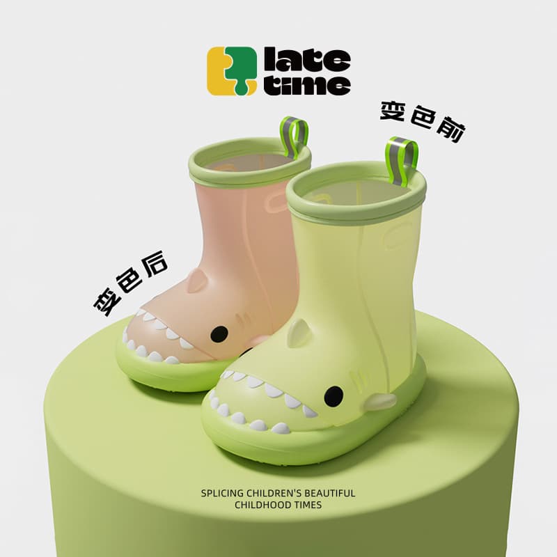 Shark color-changing rain boots for boys and girls cartoon infants and small children rain boots cute baby outdoor rubber shoes water shoes