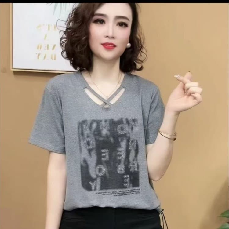 Summer T-Shirt Women's New Fashion Trendy Stylish Top Versatile Slimming Elegant Short Sleeve Tee Youthful Top