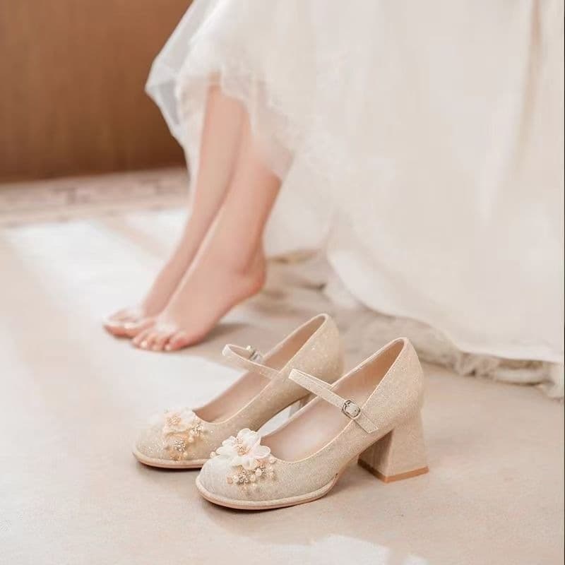 Niche Princess Style Comfortable Women's Shoes 2026 Spring/Summer New Daily Versatile Mid-Heel Chunky Heels for Dresses