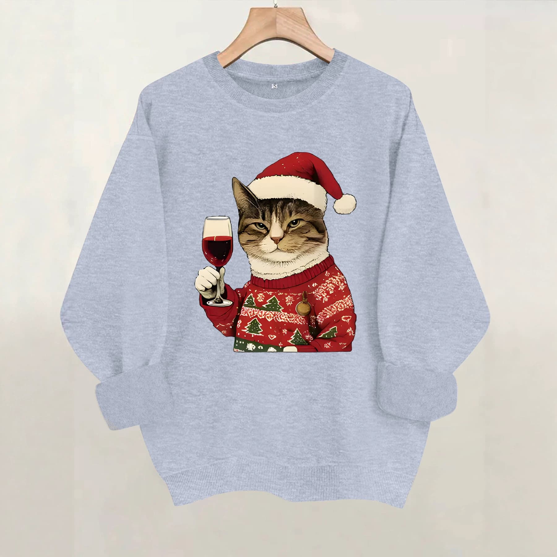 Loose casual women's sweatshirt Christmas cat print new foreign trade women's round neck velvet sweatshirt sports sweatshirt
