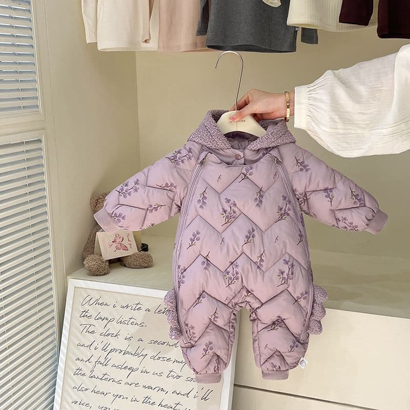 Baby Outdoor Clothing Autumn Winter Thickened New Year Outfit Baby Romper Boys Newborn Jumpsuit Hooded Jacket Cotton Padded Coat