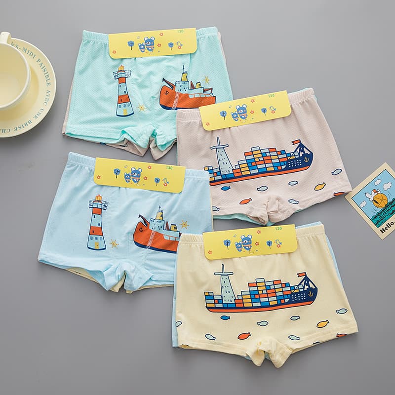 Children's Cotton Boxer Briefs for Boys, Toddler Underpants, Baby Boys, Young Children, Medium and Small Kids, Four-Corner Pants