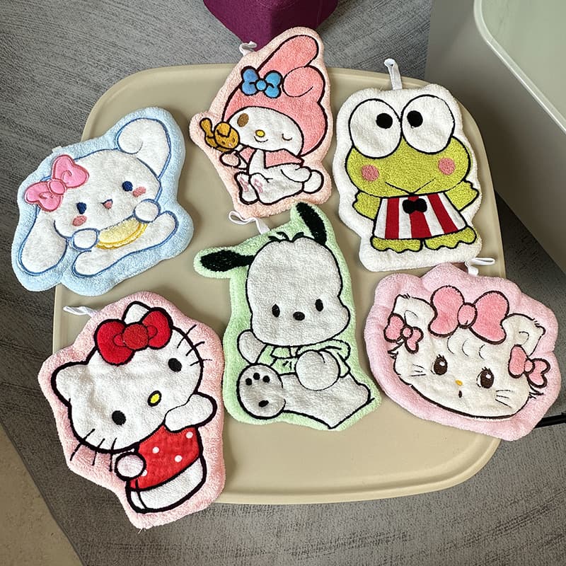 Hand Towel Cartoon Cute Hand Washing Towel Hanging Double-layer Thick Absorbent Soft Coral Fleece Children's Handkerchief