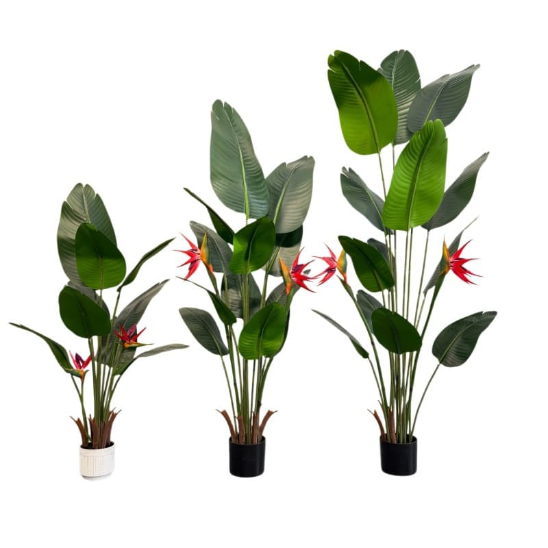 Artificial Bird of Paradise Potted Plant Indoor Decorative Fake Flower Ornament Red Flower Green Leaves Simulation Plant Home Wedding