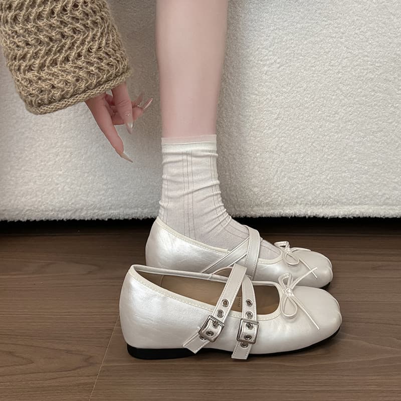 French style inner heightening shallow mouth single shoes for women 2026 summer new women's shoes versatile bow tie ballet Mary Jane shoes