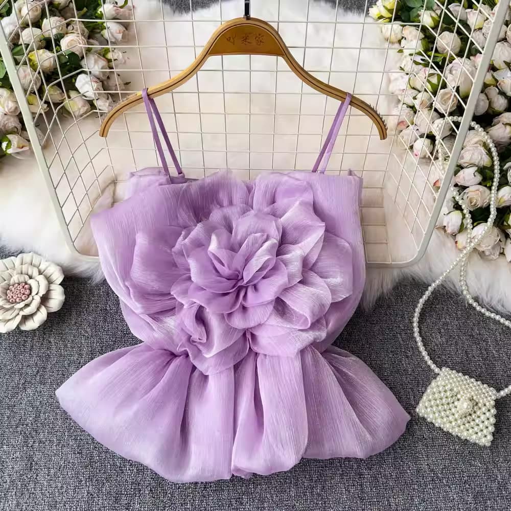 European and American Style 2026 New Fashionable Youthful 3D Floral Camisole Top for Women, Designer Sense Niche Blouse
