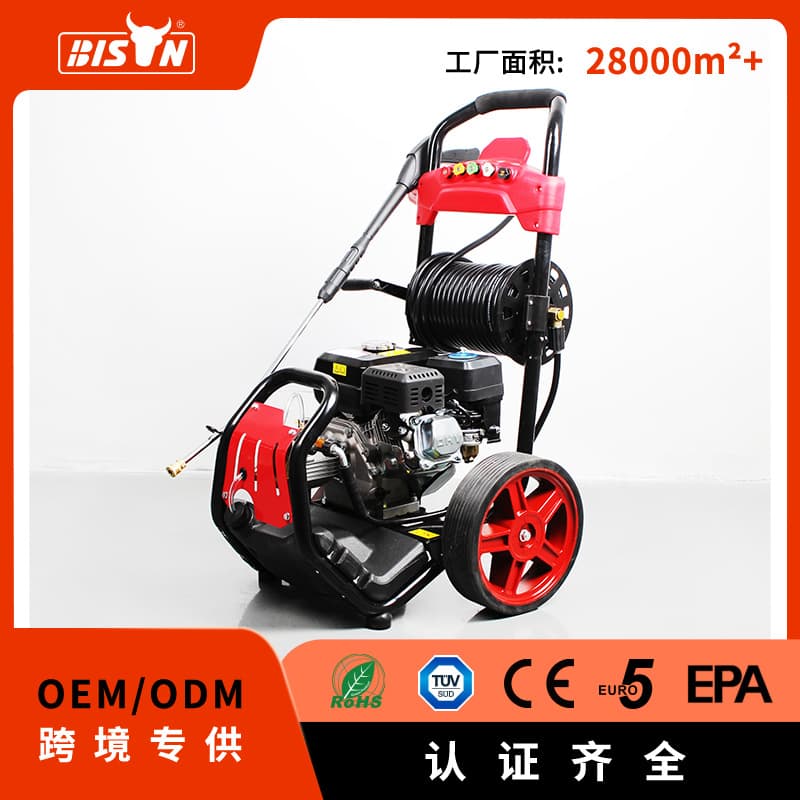 Bison 150-180bar Commercial Gasoline High-Pressure Cleaning Machine High-Flow Car Washer for Home Use with Hose Reel