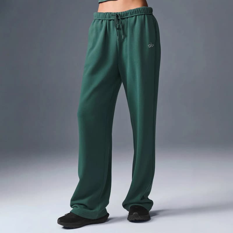 Alo Yoga 3D Label Fleece-Lined Loose-Fit Casual Sweatpants Women's Windproof Warm Straight-Leg Yoga Pants
