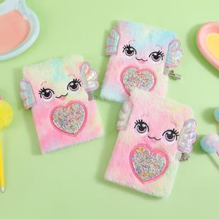 A5 Cartoon Plush Smiley Notebook Girl Big Eyes Cute Japanese Student Lock Journal Holiday Gift Notebook