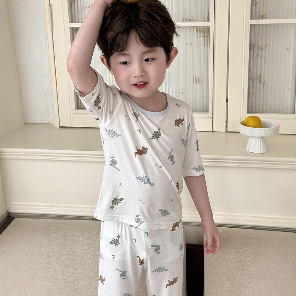 2026 New Summer Lightweight Yocos Seven-Sleeve Set Boys' Homewear Air Conditioning Korean Style