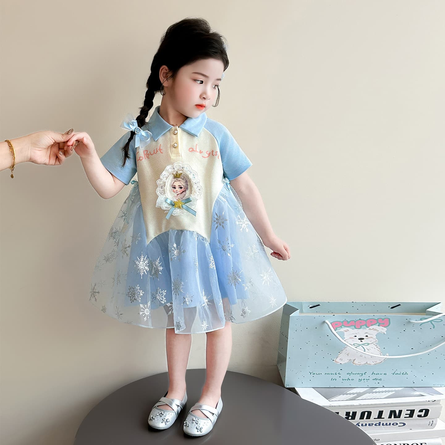 Elsa Princess Dress Short-Sleeved Girls' Elsa Dress New Children's Elsa Dress Ice Blue Dress