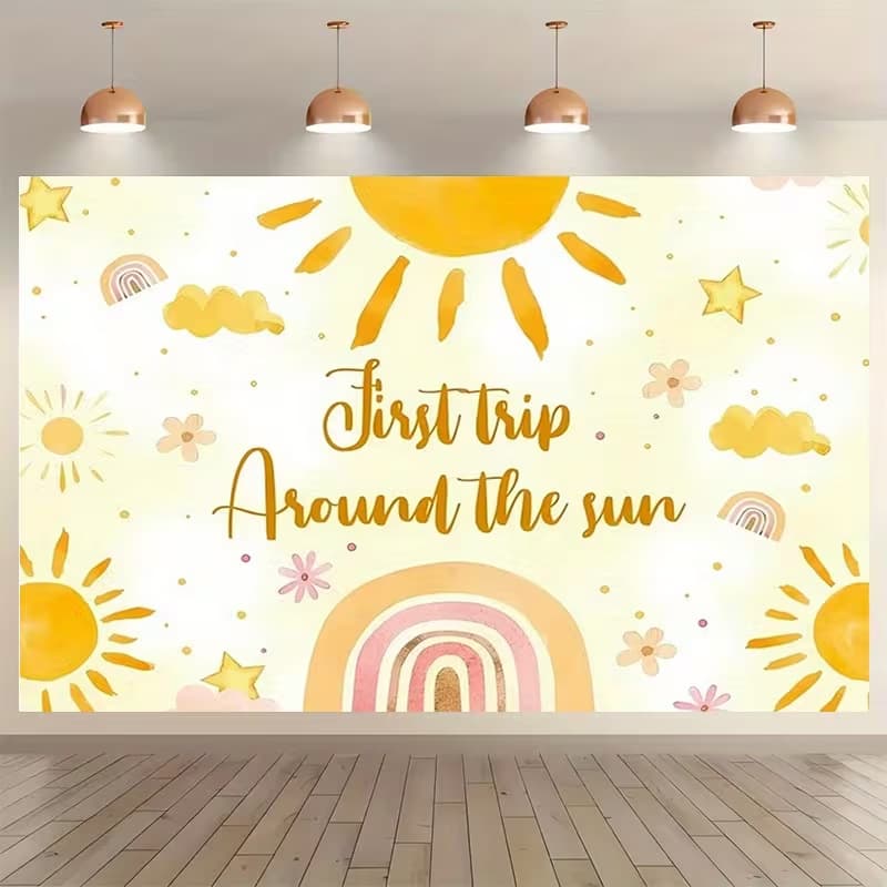New Foreign Trade Product First Trip Around the Sun Theme Photography Backdrop Baby First Birthday Decoration Background
