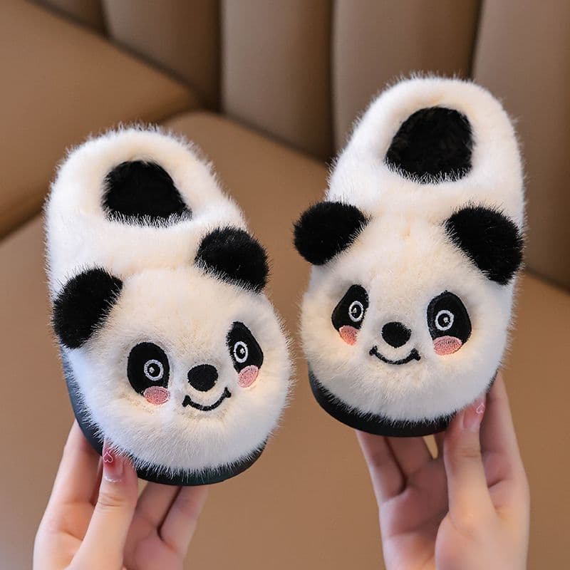 [Parent-Child Set] Children's Unisex Cartoon Panda Soft-Soled Warm Non-Slip Thick-Bottom Home Cotton Slippers for Winter