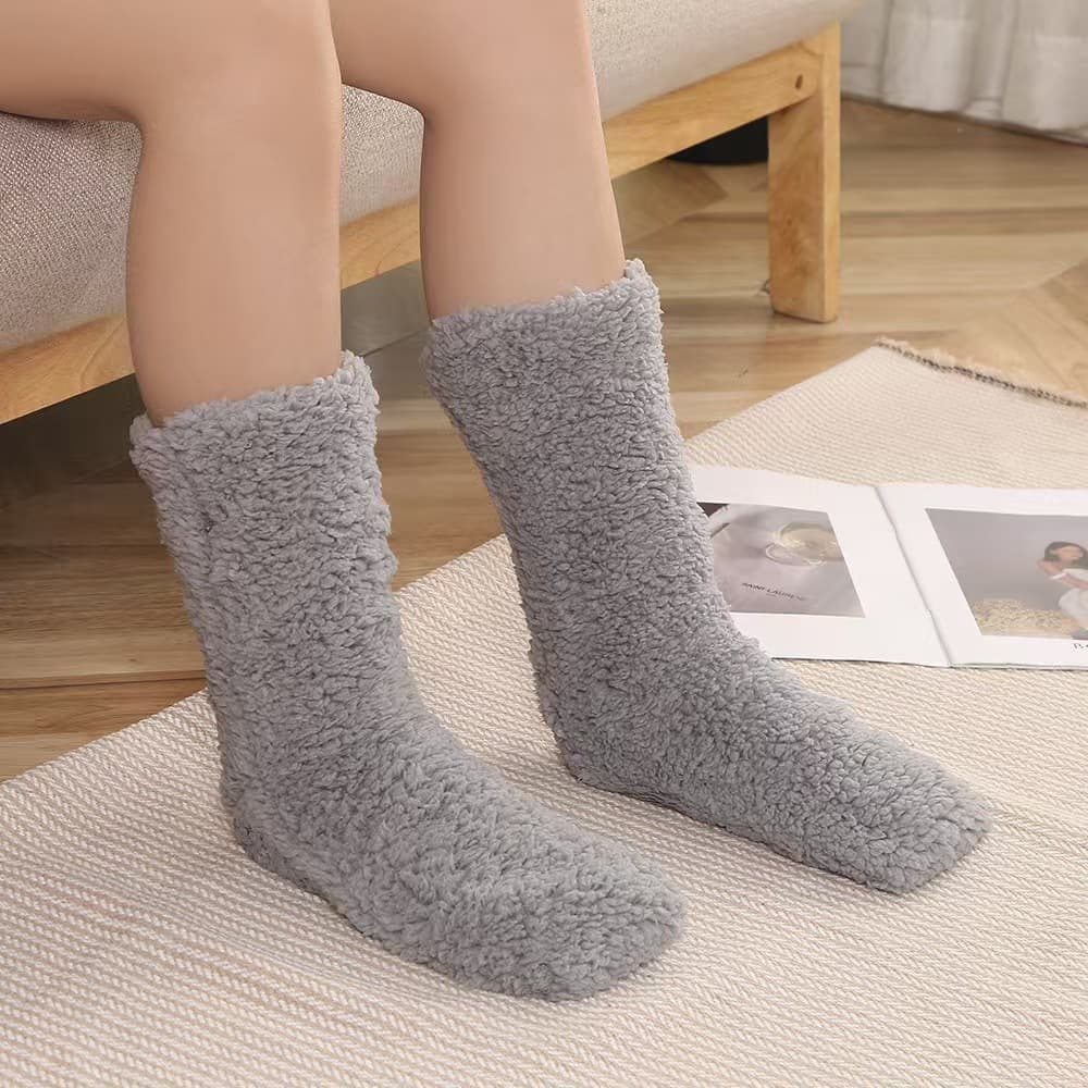Extra thick winter warm long thermal socks for sleeping and home use, extra thick synthetic fiber mid-calf socks, heat-generating, men's and women's foot warmers