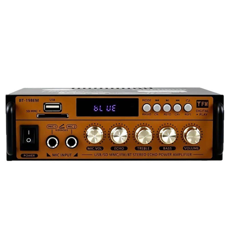 BT-198E Bluetooth Mini Amplifier for Speakers, Power Amplifier with USB/SD Card/FM Radio, 12V/220V