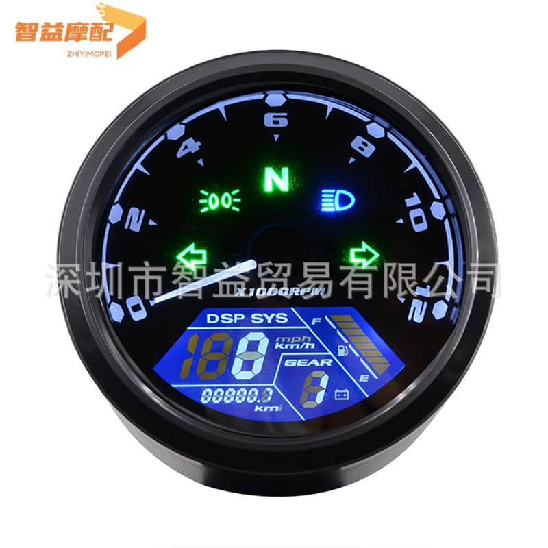 Motorcycle Instrument Panel (LCD): Speedometer, odometer, tachometer, fuel gauge