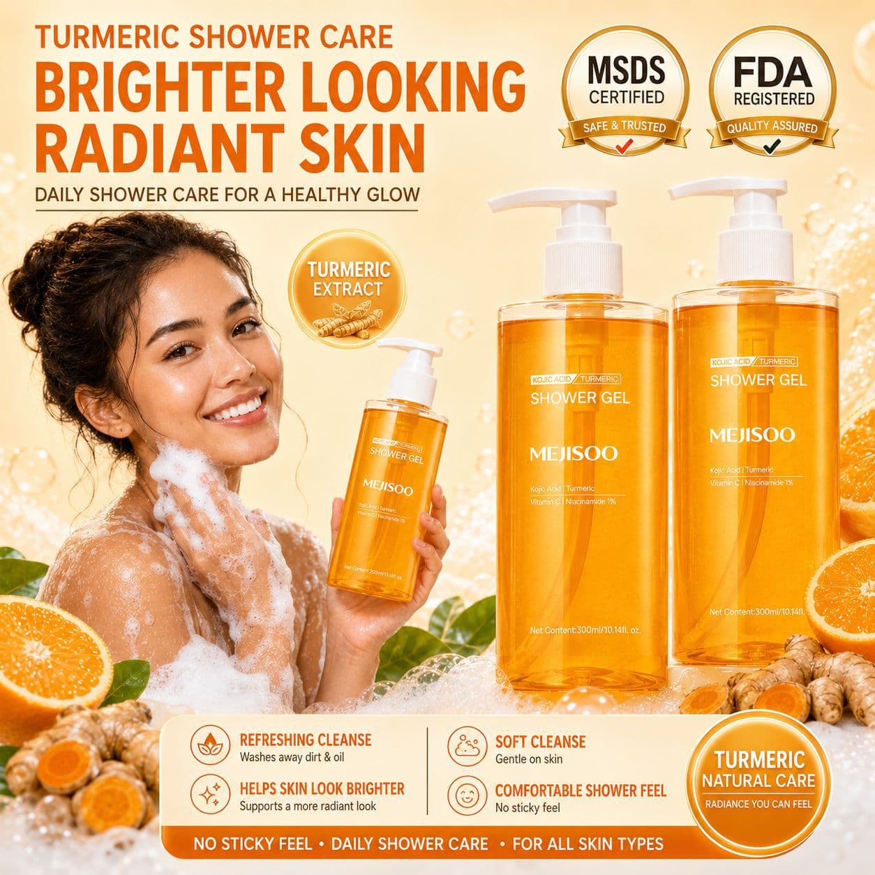 New Turmeric And Kojic Acid Brightening Body Wash Skin Lightening Shower Gel