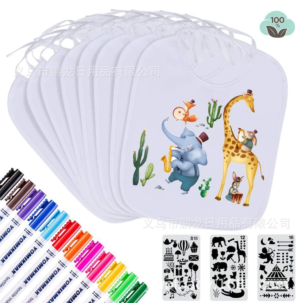 Source Ready Stock White Children's Painting Bibs, Baby Colored Bibs, DIY Creative Drool Cloths, Eco-Friendly Material