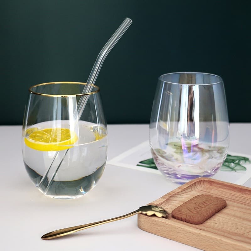 Simple Household Water Cup with Gold Trim, Colorful Juice Cup, Egg-Shaped Electroplated Cup, Transparent Glass Water Cup, Multicolor Egg Cup