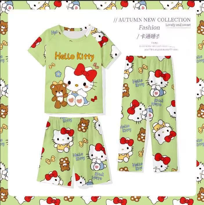 Three-piece set of girls' pajamas 2026 new summer thin short-sleeved trousers for children and girls spring and autumn home clothes for outer wear