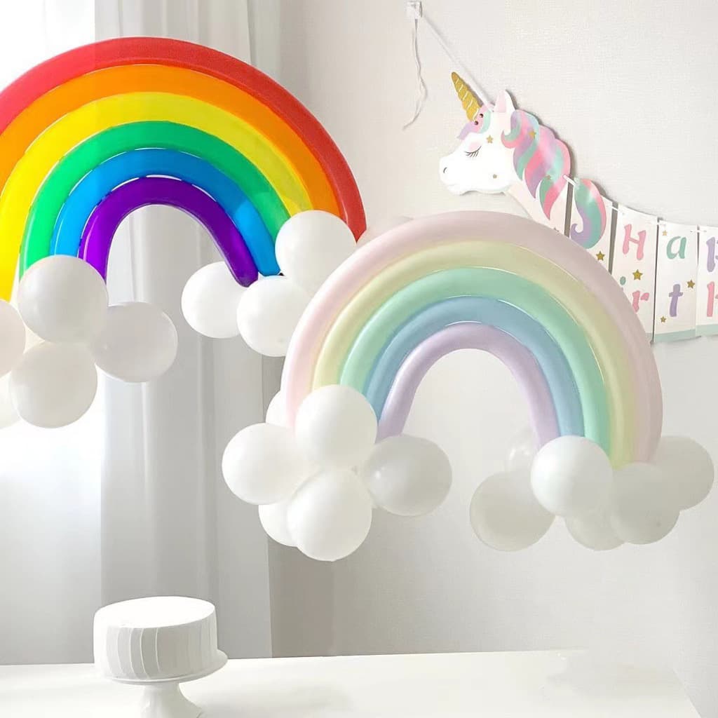 Ins-style Rainbow Macaron Cloud Long Balloon Arch for Children's Birthday Party Scene Decoration