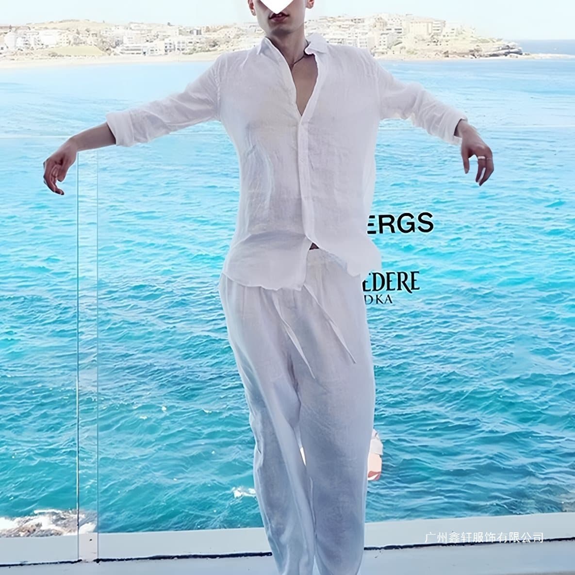 Old Money Style White Linen Shirt for Men Summer Thin Ice Silk Quick-Dry Casual Wide-Leg Pants Rogue Chic Outfit Set