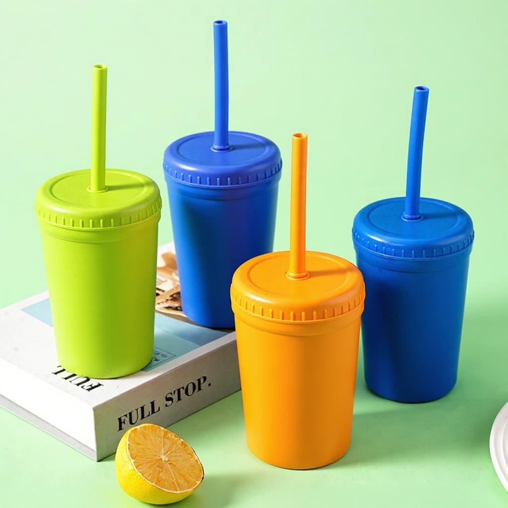 Amazon Wheat Straw Silicone Straw Cup Coke Cup Thickened Coffee Cup Outdoor Water Cup Anti-fall Cup Plastic Cup