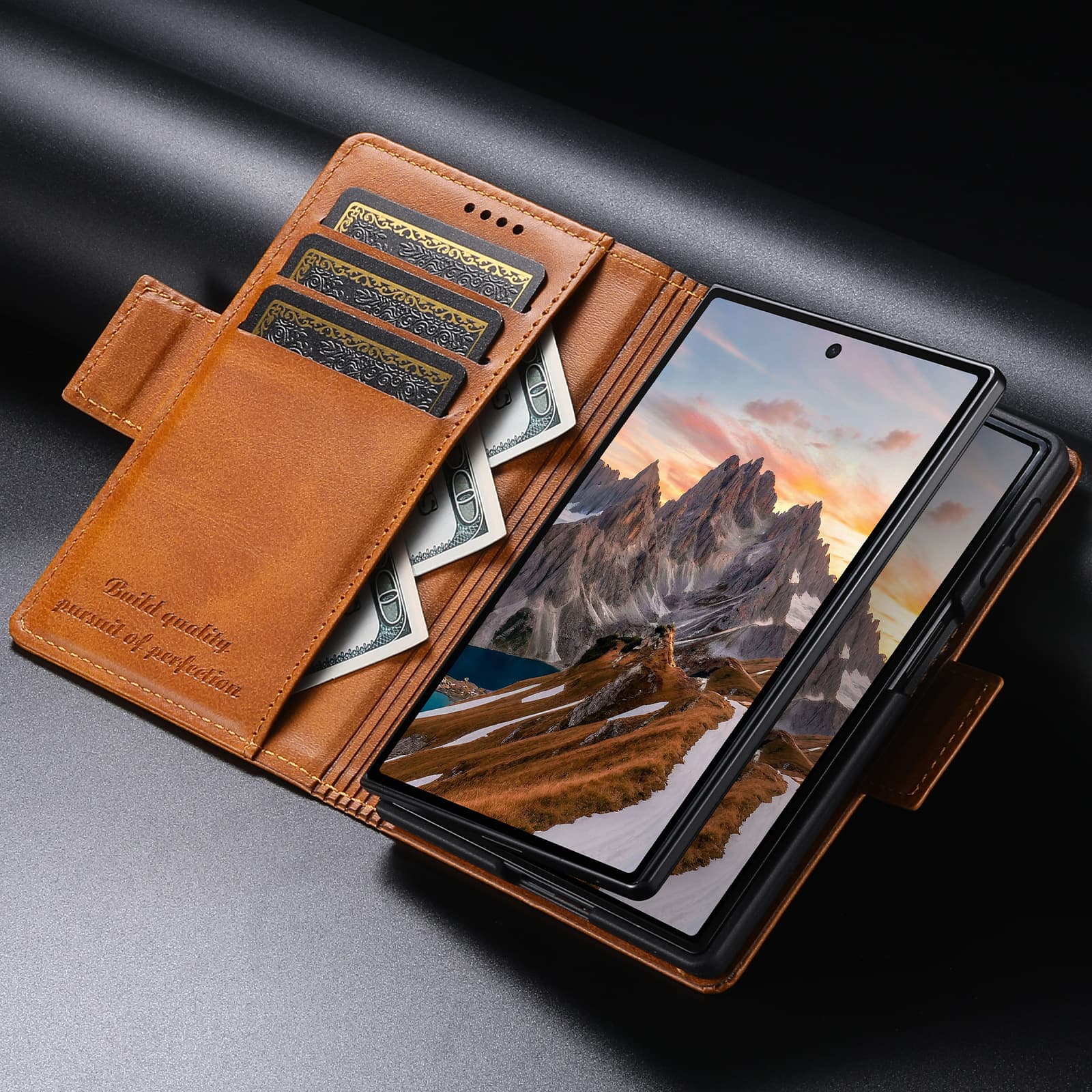 Compatible with Samsung Z Fold 8 Phone Case Z Fold 7 Flip Cover Protective Case Card Slot Stand Vintage Leather Case