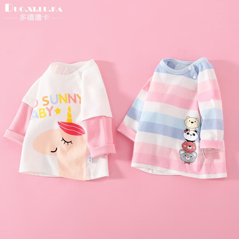 Newborn Spring Cotton Tops T-Shirt for Baby Boys and Girls Long Sleeve Thin Style