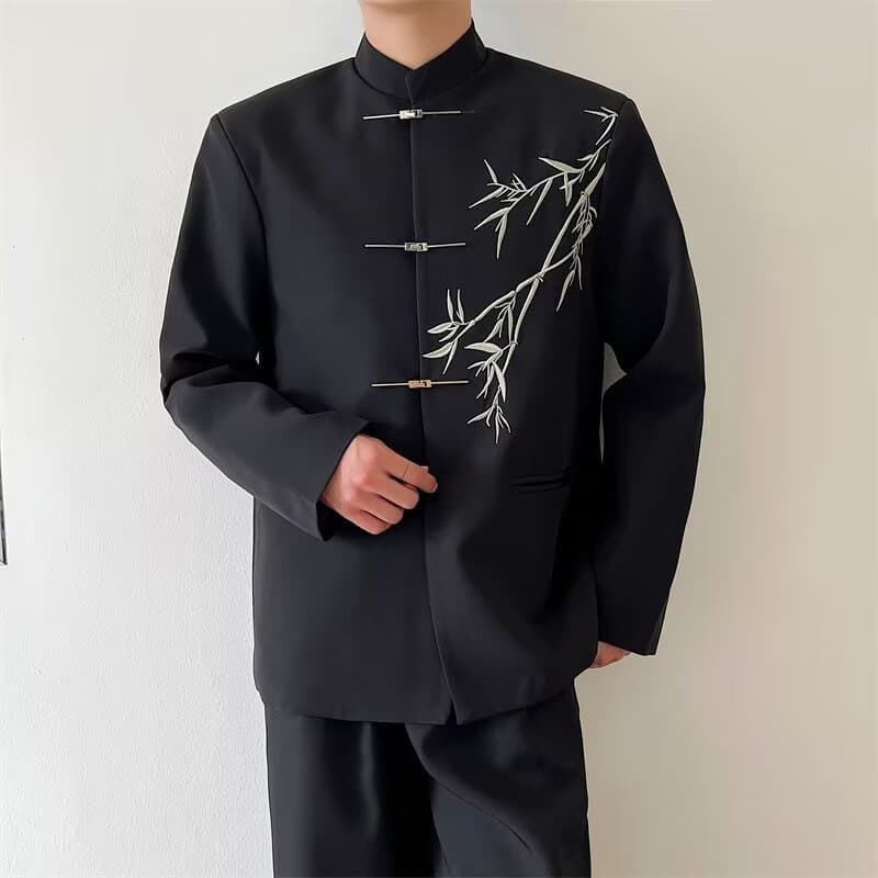 Tang suit Chinese style bamboo embroidered shirt men's spring new casual shirt men's jacket 2025 loose type