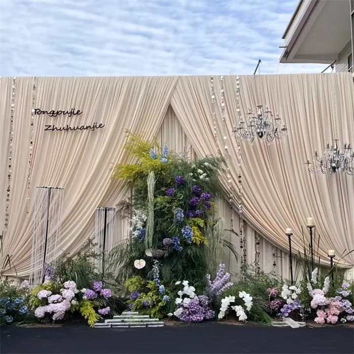 Wedding stretch fabric stage backdrop, cream-colored wedding drape, wedding ceiling decoration, dessert tablecloth